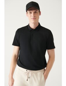Avva Men's Black 100% Cotton Regular Fit 3 Button Roll-Up Polo T-shirt