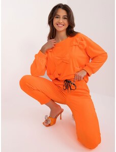 Fashionhunters Fluo oranžová dvoudílná sametová sada