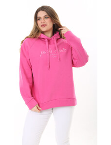 Şans Women's Plus Size Pink Inner Raising 3 Thread Fabric Hooded Sweatshirt