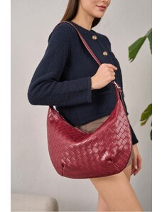 Madamra Burgundy Women's Knitted Patterned Big Bag