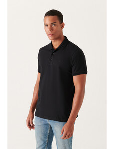 Avva Men's Black 100% Egyptian Cotton Regular Fit 3 Button Polo Neck T-shirt