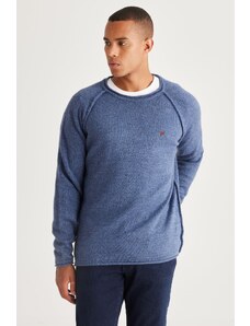 AC&Co / Altınyıldız Classics Men's Indigo Standard Fit Regular Cut Crew Neck Ruffled Soft Textured Knitwear Sweater