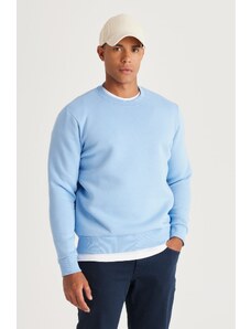 AC&Co / Altınyıldız Classics Men's Light Blue Standard Fit Regular Cut Inner Fleece 3 Thread Crew Neck Cotton Sweatshirt