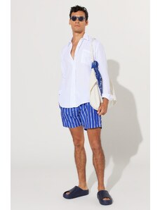 AC&Co / Altınyıldız Classics Men's Navy-White Standard Fit, Regular Cut with Pockets Quick Drying Patterned Marine Shorts.