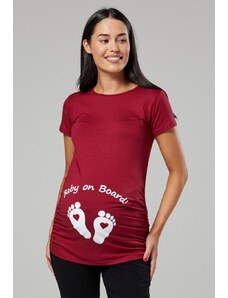 Vtipné těhotenské tričko Baby on Board bordó
