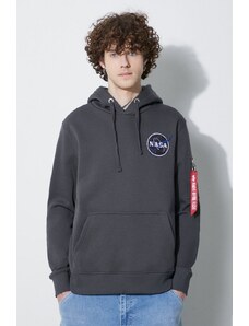 Mikina Alpha Industries NASA Orbit Hoody pánská, šedá barva, s kapucí, s aplikací, 146339