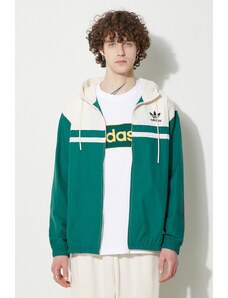 Mikina adidas Originals pánská, zelená barva, s kapucí, vzorovaná, IU0201