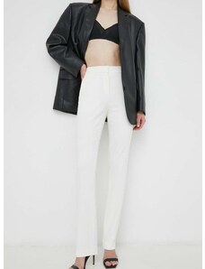 Kalhoty BOSS dámské, bílá barva, jednoduché, high waist