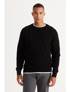 AC&Co / Altınyıldız Classics Men's Black Standard Fit Regular Cut Crew Neck Patterned Knitwear Sweater