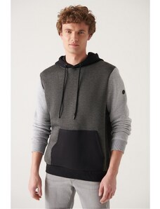 Avva Men's Anthracite-gray Hooded Collar 3 Strand Fleece Block Color Standartfit Regular Fit Sweatshirt