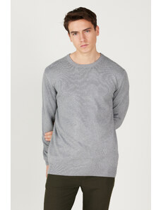 AC&Co / Altınyıldız Classics Men's Gray Melange Standard Fit Normal Cut Crew Neck Jacquard Knitwear Sweater.