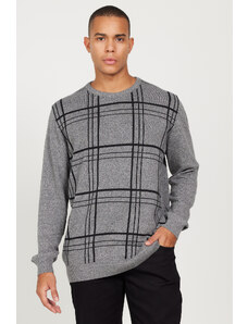 AC&Co / Altınyıldız Classics Men's Grey-ecru Standard Fit Regular Fit Crew Neck Cotton Patterned Knitwear Sweater