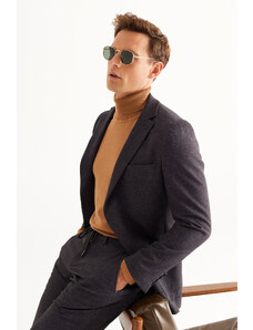 ALTINYILDIZ CLASSICS Men's Anthracite-Brown Slim Fit Slim Fit Mono Collar Striped Suit