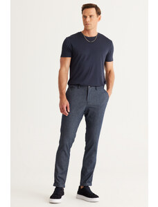 ALTINYILDIZ CLASSICS Men's Navy Blue Slim Fit Slim Fit Side Pocket Tweet Pattern Elastic Waist Classic Fabric Trousers