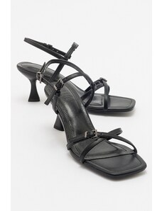 LuviShoes NEBEL Women's Black Skin Heeled Sandals