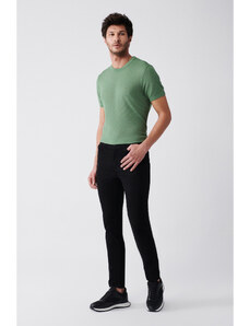 Avva Men's Black Dobby Flexible 5-Pocket Slim Fit Slim Fit Canvas Trousers