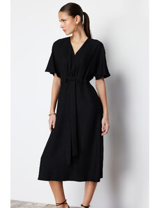 Trendyol Black Tie Detailed A-line/Bell Form Midi Woven Dress