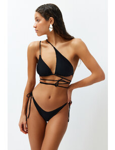 Trendyol Black Single Shoulder Cut Out/Window Regular Bikini Set