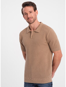 Ombre Men's structured knit polo shirt - light brown