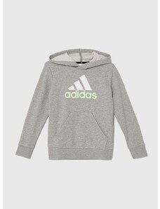 Dětská mikina adidas šedá barva, s kapucí, s potiskem