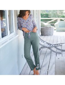 Blancheporte Pyžamové kalhoty se středovým potiskem "okvětních lístků" šalvějová 38/40