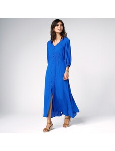 Blancheporte Jednobarevné dlouhé šaty na knoflíky modrá 44
