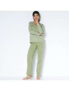Blancheporte Pruhované pyžamo s dlouhými rukávy a kalhotami olivová 38/40