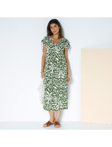 Blancheporte Dlouhé šaty s etno vzorem zelená/béžová 36