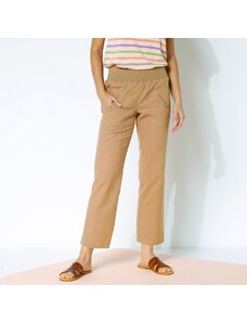 Blancheporte 7/8 rovné kalhoty s pružným pasem, ze lnu a bavlny béžová 36