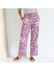 Blancheporte Široké splývavé kalhoty s potiskem purpurová/béžová 46