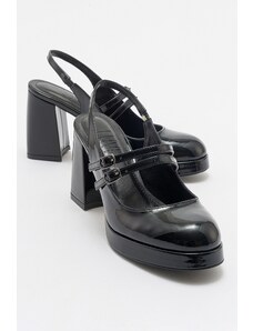 LuviShoes PUİS Black Patent Leather Women's Platform Heeled Shoes