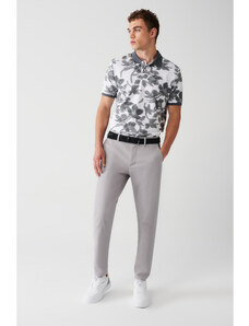 Avva Men's Gray Side Pocket Dobby Slim Fit Slim Fit Flexible Chino Canvas Trousers