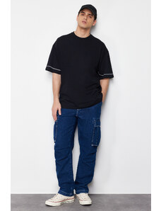 Trendyol Black Oversize Sleeves Stitch Detail 100% Cotton T-Shirt