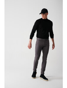 Avva Men's Anthracite Dobby Flexible 5-Pocket Slim Fit Slim Fit Canvas Trousers