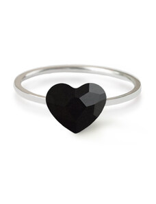 Jewellis ČR Jewellis ocelový romantický prsten s krystalem ve tvaru srdce Swarovski - Jet