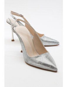 LuviShoes ORFO Silver Patterned Women's Heeled Shoes