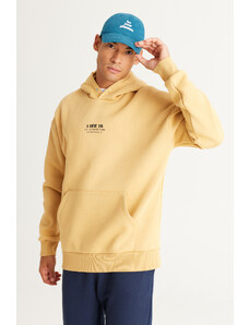 AC&Co / Altınyıldız Classics Men's Mustard Oversize Fit Loose Fit Hooded Fleece 3-Thread Cotton Sweatshirt