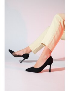 LuviShoes WAYNE Black Striped Transparent Women's Stiletto Heel Shoes