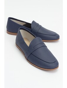 LuviShoes F05 Navy Blue Skin Genuine Leather Women's Flats