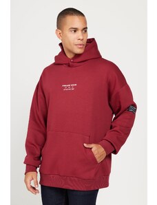 AC&Co / Altınyıldız Classics Men's Burgundy Oversize Fit Wide-Fit Hooded Fleece 3-Thread Cotton Sweatshirt