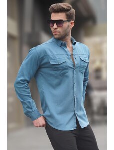 Madmext Men's Blue Comfortable Fit Gabardine Shirt 6810