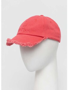 Bavlněná baseballová čepice Guess růžová barva, s aplikací, AW9493 COT01