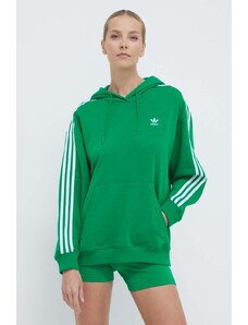 Mikina adidas Originals 3-Stripes Hoodie OS dámská, zelená barva, s kapucí, s aplikací, IN8398