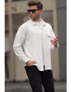 Madmext Men's White Plain Lumberjack Shirt 6721