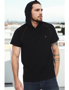 T8570 DEWBERRY HOODED MEN'S T-SHIRT-DARK BLACK