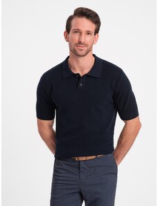 Ombre Men's structured knit polo shirt - navy blue