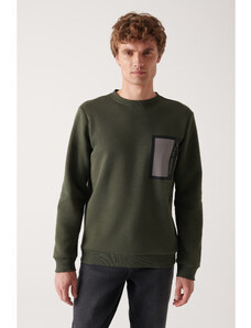 Avva Men's Khaki Crew Neck Fleece 3 Thread Reflective Regular Fit Sweatshirt