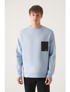 Avva Men's Light Blue Crew Neck 3 Thread Fleece Printed Regular Fit Sweatshirt