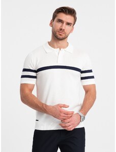 Ombre Men's soft knit polo shirt with contrasting stripes - white