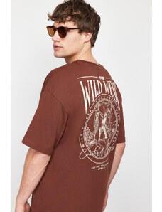 Trendyol Brown Oversize/Wide-Fit 100% Cotton Printed Back T-Shirt